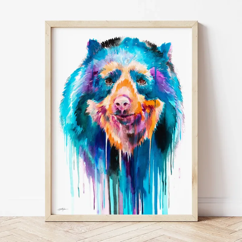 Spectacled Bear watercolor painting the artwork on the T-shirt by Slaveika Aladjova