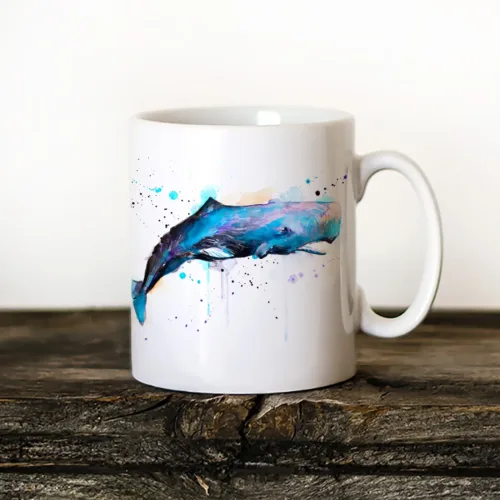 Sperm Whale Art Mug, Watercolor Ceramic Mug 11 oz Sperm Whale watercolor painting printed on an 11 oz ceramic art mug by Slaveika Aladjova