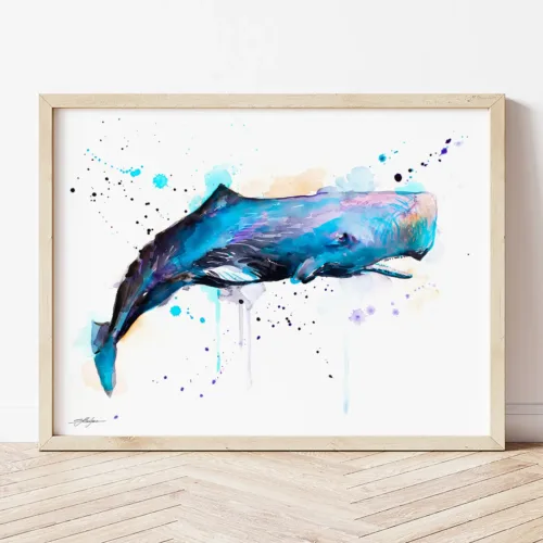Sperm Whale watercolor painting the artwork on the T-shirt by Slaveika Aladjova