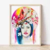 Spring Woman with Cardinals and Blossom watercolor painting the artwork on the T-shirt by Slaveika Aladjova