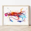 Squid watercolor painting the artwork on the T-shirt by Slaveika Aladjova