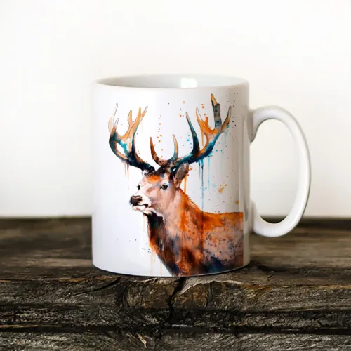 Stag Art Mug, Watercolor Ceramic Mug 11 oz Stag watercolor painting printed on an 11 oz ceramic art mug by Slaveika Aladjova