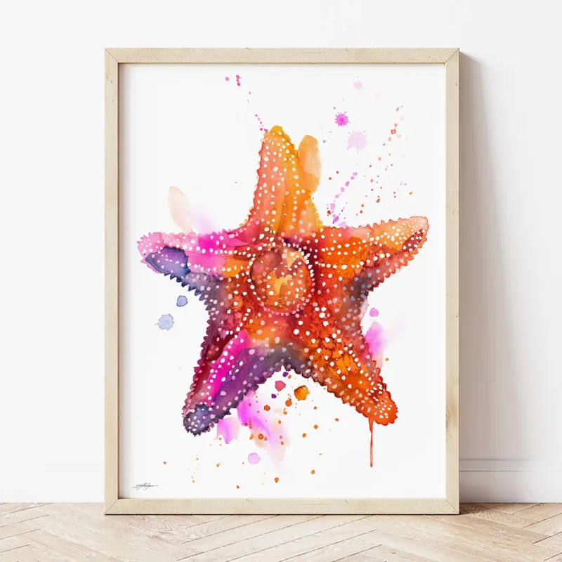 Starfish watercolor painting the artwork on the T-shirt by Slaveika Aladjova