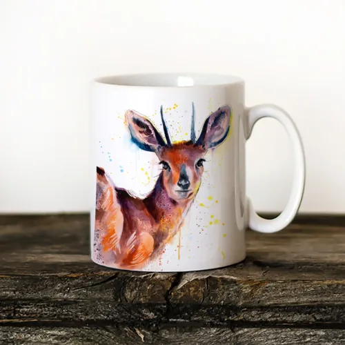 Steenbok Art Mug, Watercolor Ceramic Mug 11 oz Steenbok watercolor painting printed on an 11 oz ceramic art mug by Slaveika Aladjova