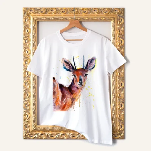 Steenbok T-Shirt, Watercolor Art Tee Steenbok watercolor painting printed on a white cotton T-shirt by Slaveika Aladjova