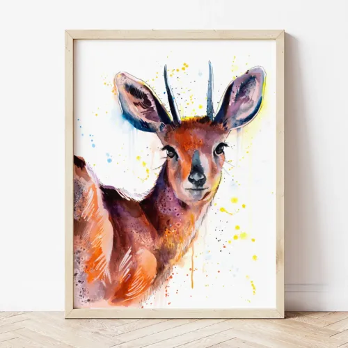 Steenbok watercolor painting the artwork on the T-shirt by Slaveika Aladjova