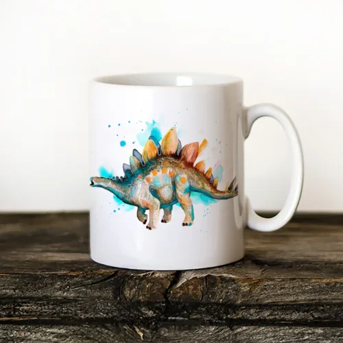 Stegosaurus Art Mug, Watercolor Ceramic Mug 11 oz Stegosaurus watercolor painting printed on an 11 oz ceramic art mug by Slaveika Aladjova