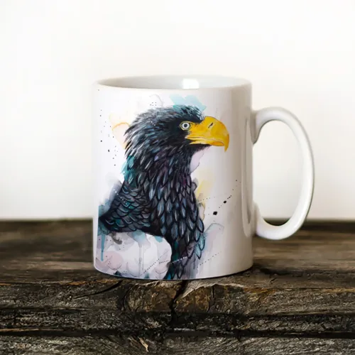 Steller's Sea Eagle Art Mug, Watercolor Ceramic Mug 11 oz Steller's Sea Eagle watercolor painting printed on an 11 oz ceramic art mug by Slaveika Aladjova