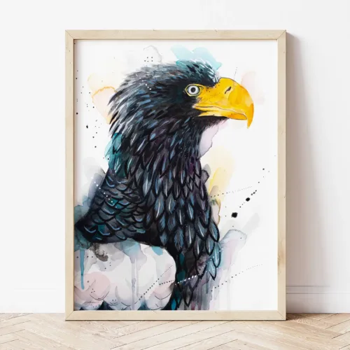 Steller's Sea Eagle watercolor painting the artwork on the T-shirt by Slaveika Aladjova