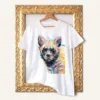 Striped Hyena watercolor painting printed on a white cotton T-shirt by Slaveika Aladjova
