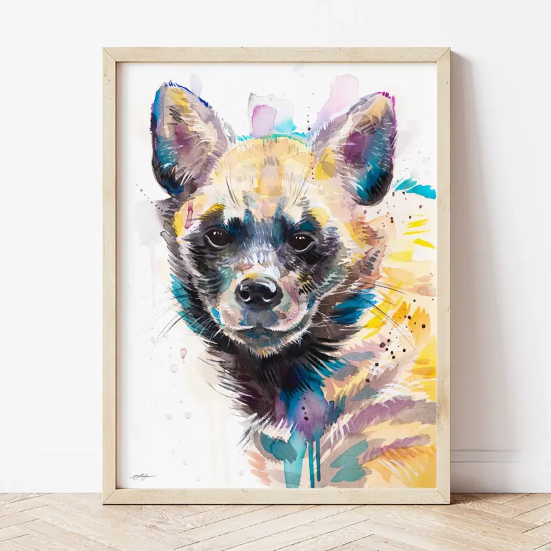 Striped Hyena watercolor painting the artwork on the T-shirt by Slaveika Aladjova
