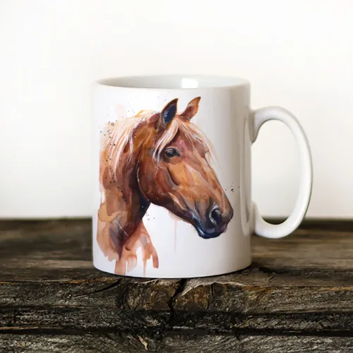Suffolk Punch Horse watercolor painting printed on an 11 oz ceramic art mug by Slaveika Aladjova