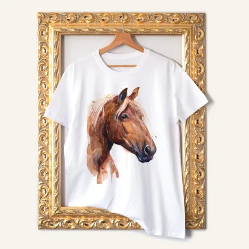 Suffolk Punch Horse T-Shirt, Watercolor Art Tee Suffolk Punch Horse watercolor painting printed on a white cotton T-shirt by Slaveika Aladjova
