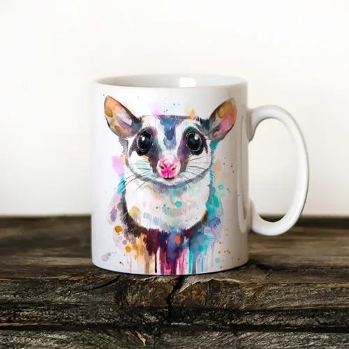 Sugar Glider watercolor painting printed on an 11 oz ceramic art mug by Slaveika Aladjova