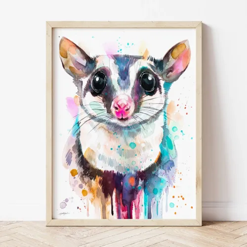 Sugar Glider watercolor painting the artwork on the T-shirt by Slaveika Aladjova