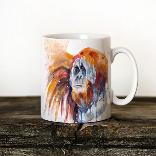 Sumatran Orangutan watercolor painting printed on an 11 oz ceramic art mug by Slaveika Aladjova
