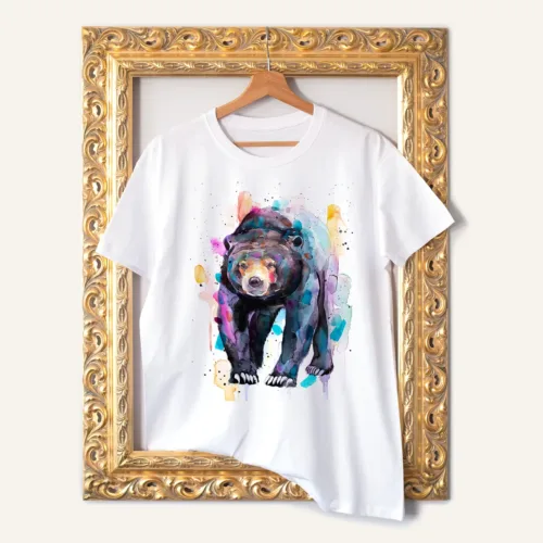 Sun Bear T-Shirt, Watercolor Art Tee Sun Bear watercolor painting printed on a white cotton T-shirt by Slaveika Aladjova