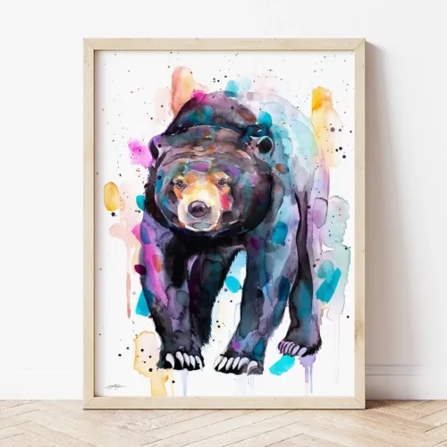 Sun Bear watercolor painting the artwork on the T-shirt by Slaveika Aladjova