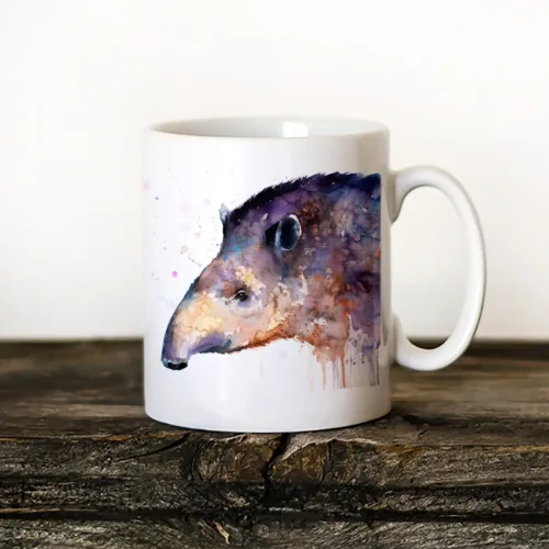 Tapir Art Mug, Watercolor Ceramic Mug 11 oz Tapir watercolor painting printed on an 11 oz ceramic art mug by Slaveika Aladjova