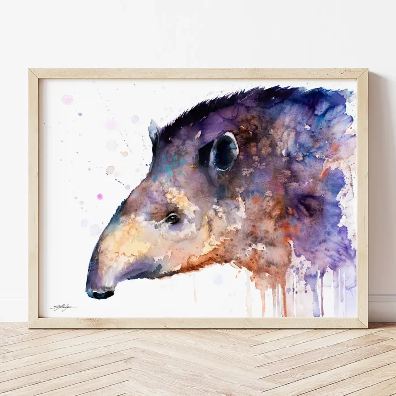 Tapir watercolor painting the artwork on the T-shirt by Slaveika Aladjova