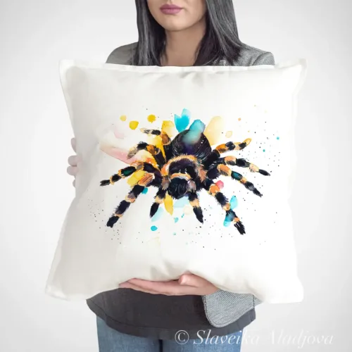 Tarantula Art Pillow Cover, Watercolor Cushion 50 × 50 cm Tarantula watercolor painting printed on a 50 x 50 cm cotton art pillow cover by Slaveika Aladjova