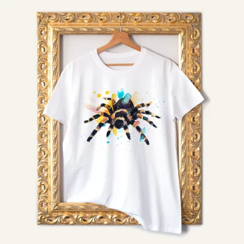 Tarantula T-Shirt, Watercolor Art Tee Tarantula watercolor painting printed on a white cotton T-shirt by Slaveika Aladjova