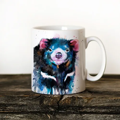 Tasmanian Devil Art Mug, Watercolor Ceramic Mug 11 oz Tasmanian Devil watercolor painting printed on an 11 oz ceramic art mug by Slaveika Aladjova