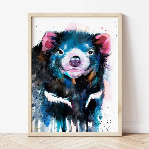 Tasmanian Devil watercolor painting the artwork on the T-shirt by Slaveika Aladjova