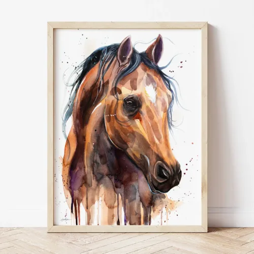 Thoroughbred Horse watercolor painting the artwork on the T-shirt by Slaveika Aladjova
