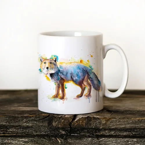 Tibetan Fox watercolor painting printed on an 11 oz ceramic art mug by Slaveika Aladjova