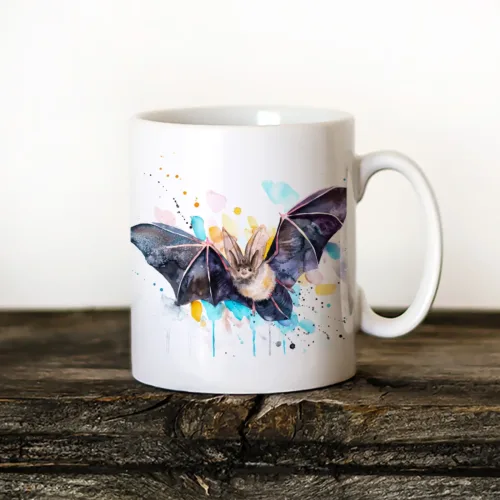 Townsend's Big-eared Bat Art Mug, Watercolor Ceramic Mug 11 oz Townsend's Big-eared Bat watercolor painting printed on an 11 oz ceramic art mug by Slaveika Aladjova