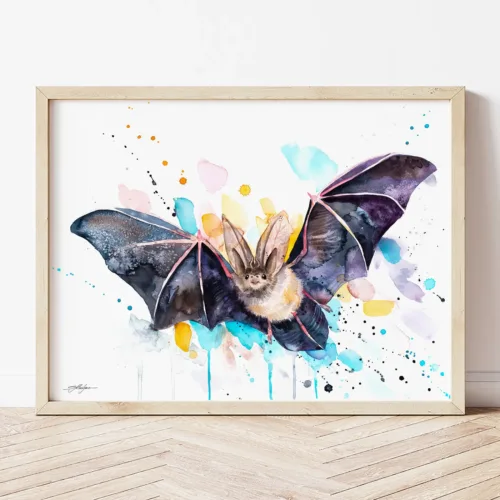 Townsend's Big-eared Bat watercolor painting the artwork on the T-shirt by Slaveika Aladjova