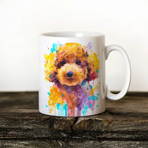 Toy Poodle watercolor painting printed on an 11 oz ceramic art mug by Slaveika Aladjova