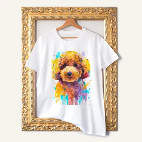 Toy Poodle T-Shirt, Watercolor Art Tee Toy Poodle watercolor painting printed on a white cotton T-shirt by Slaveika Aladjova