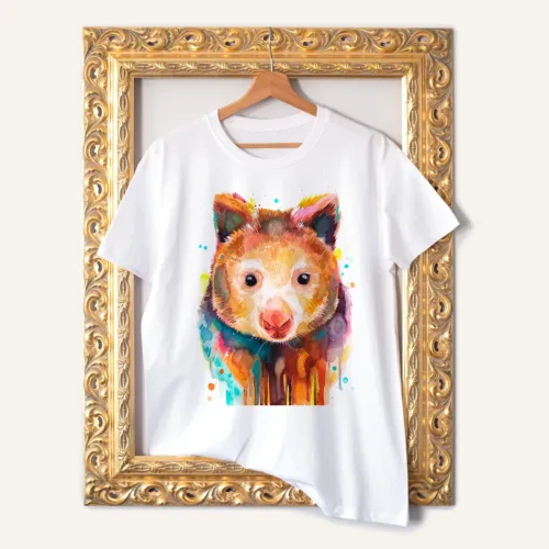 Tree Kangaroo T-Shirt, Watercolor Art Tee Tree Kangaroo watercolor painting printed on a white cotton T-shirt by Slaveika Aladjova