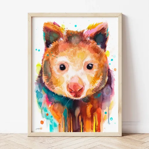 Tree Kangaroo watercolor painting the artwork on the T-shirt by Slaveika Aladjova