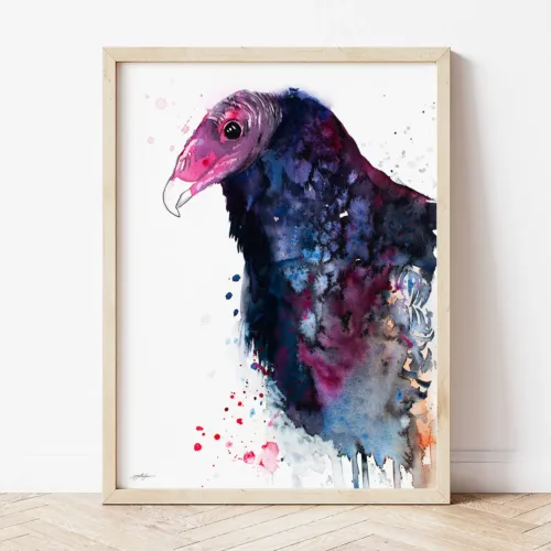 Turkey Vulture watercolor painting the artwork on the T-shirt by Slaveika Aladjova