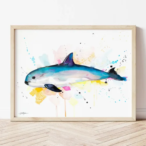 Vaquita watercolor painting the artwork on the T-shirt by Slaveika Aladjova