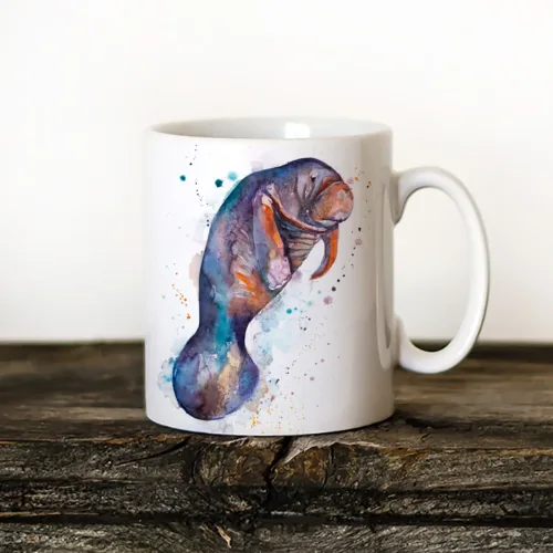 Violet Manatee Art Mug, Watercolor Ceramic Mug 11 oz Violet Manatee watercolor painting printed on an 11 oz ceramic art mug by Slaveika Aladjova