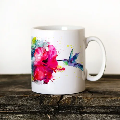 Violetear Hummingbird Art Mug, Watercolor Ceramic Mug 11 oz Violetear Hummingbird watercolor painting printed on an 11 oz ceramic art mug by Slaveika Aladjova