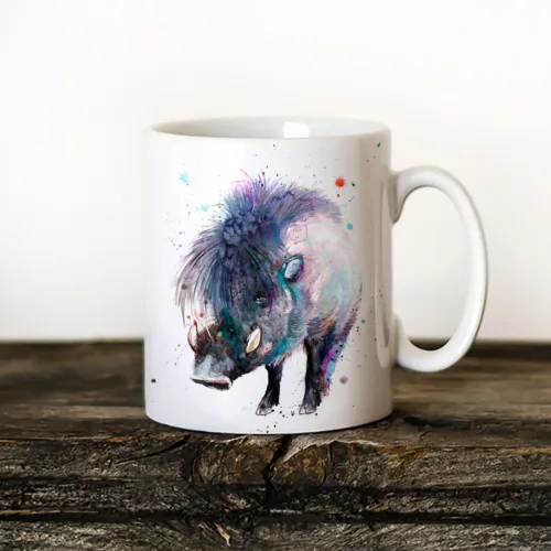 Visayan Warty Pig Art Mug, Watercolor Ceramic Mug 11 oz Visayan Warty Pig watercolor painting printed on an 11 oz ceramic art mug by Slaveika Aladjova