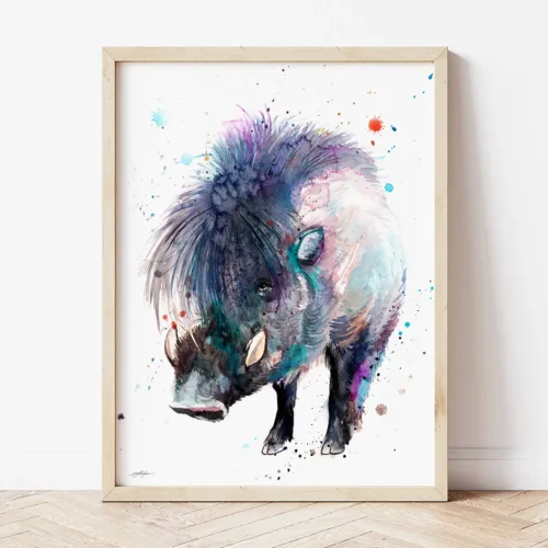 Visayan Warty Pig watercolor painting the artwork on the T-shirt by Slaveika Aladjova