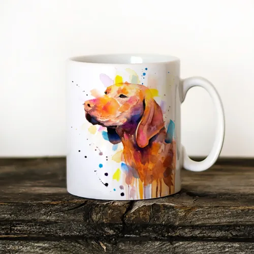 Vizsla Art Mug, Watercolor Ceramic Mug 11 oz Vizsla watercolor painting printed on an 11 oz ceramic art mug by Slaveika Aladjova