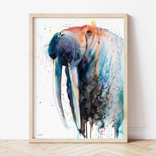 Walrus watercolor painting the artwork on the T-shirt by Slaveika Aladjova