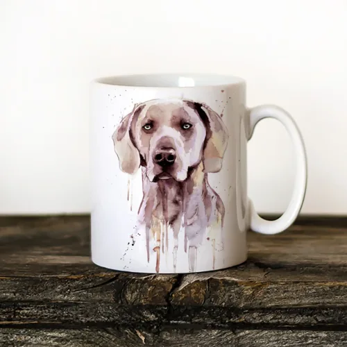 Weimaraner Art Mug, Watercolor Ceramic Mug 11 oz Weimaraner watercolor painting printed on an 11 oz ceramic art mug by Slaveika Aladjova