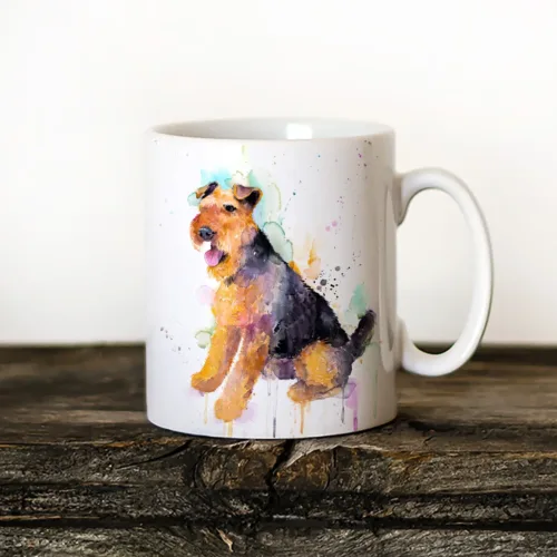 Welsh Terrier watercolor painting printed on an 11 oz ceramic art mug by Slaveika Aladjova
