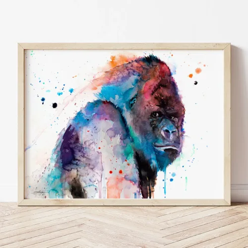 Western Gorilla watercolor painting the artwork on the T-shirt by Slaveika Aladjova