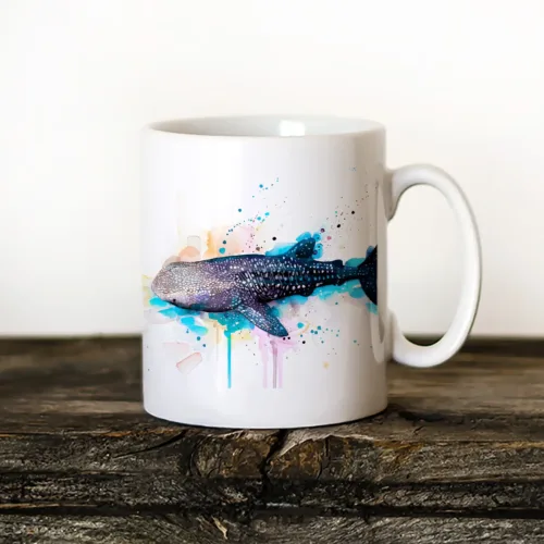Whale Shark Art Mug, Watercolor Ceramic Mug 11 oz Whale Shark watercolor painting printed on an 11 oz ceramic art mug by Slaveika Aladjova