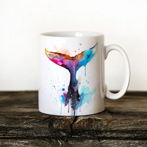 Whale Tail Art Mug, Watercolor Ceramic Mug 11 oz Whale Tail watercolor painting printed on an 11 oz ceramic art mug by Slaveika Aladjova
