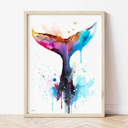 Whale Tail watercolor painting the artwork on the T-shirt by Slaveika Aladjova